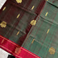 Forest green handloom art silk saree with maroon border – House of Thansha