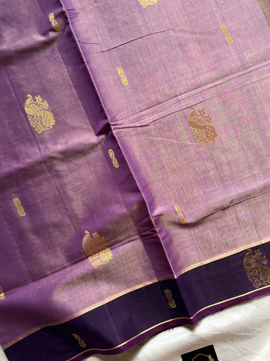 Lavender handloom art silk cotton saree with running blouse – House of Thansha