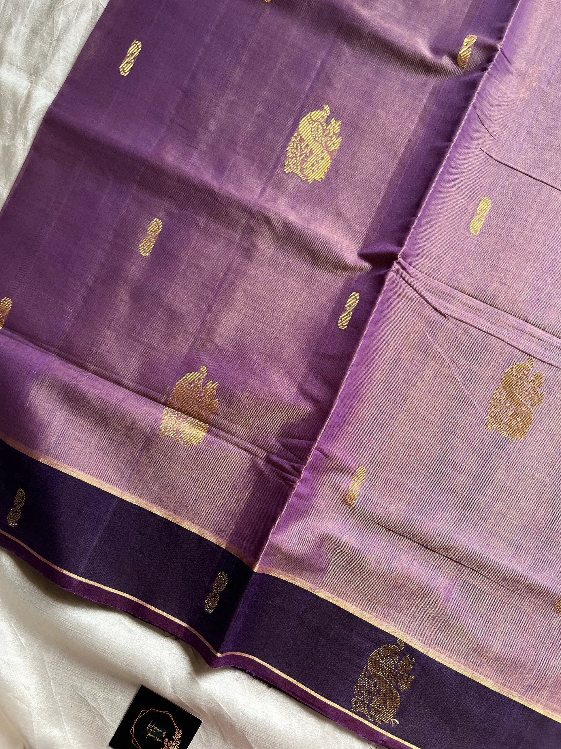Lavender handloom art silk cotton saree with running blouse – House of Thansha