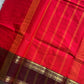 Red Kanchi cotton saree with kattam checks and dual borders – House of Thansha