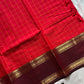 Red Kanchi cotton saree with kattam checks and dual borders – House of Thansha