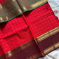 Red Kanchi cotton saree with kattam checks and dual borders – House of Thansha