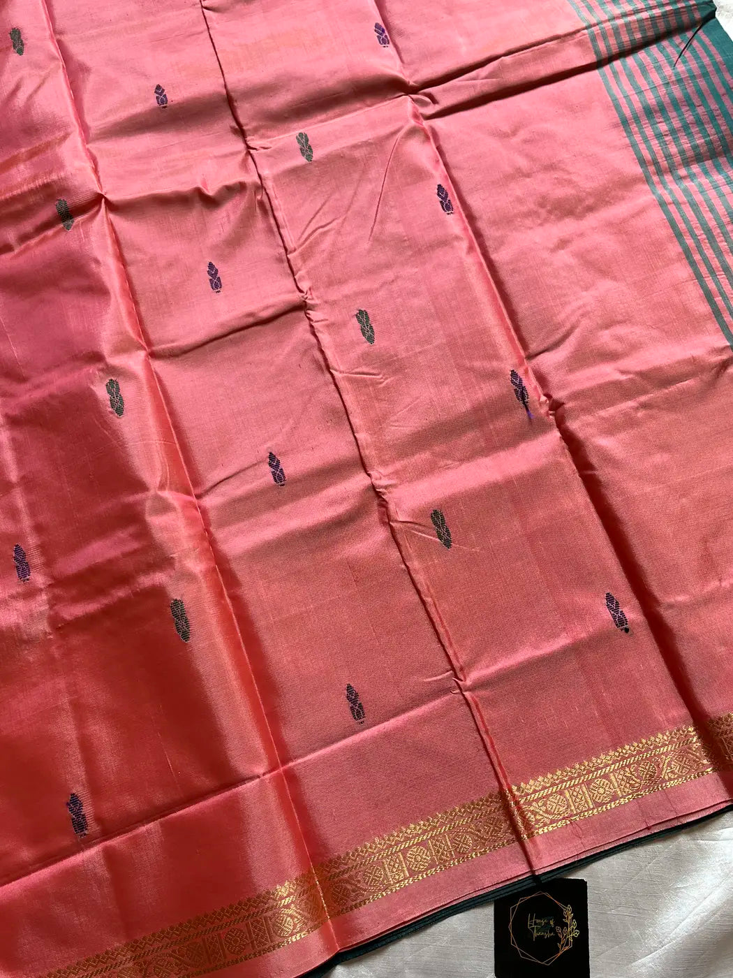 Vegan Silks | Chinnalampattu Saree – Dark Green & Peach