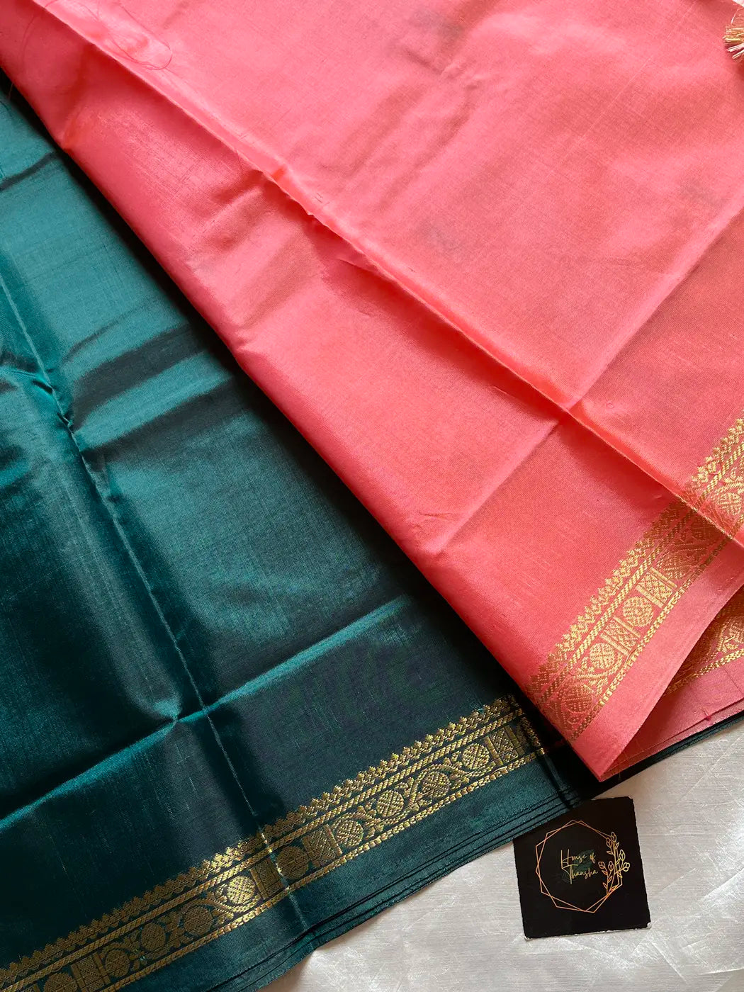 Vegan Silks | Chinnalampattu Saree – Dark Green & Peach