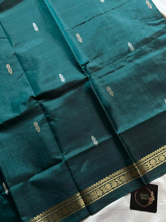 Vegan Silks | Chinnalampattu Saree – Dark Green & Peach