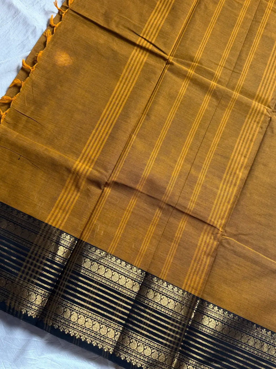 Subtle Weaves | Mustard Kanchi Cotton Saree