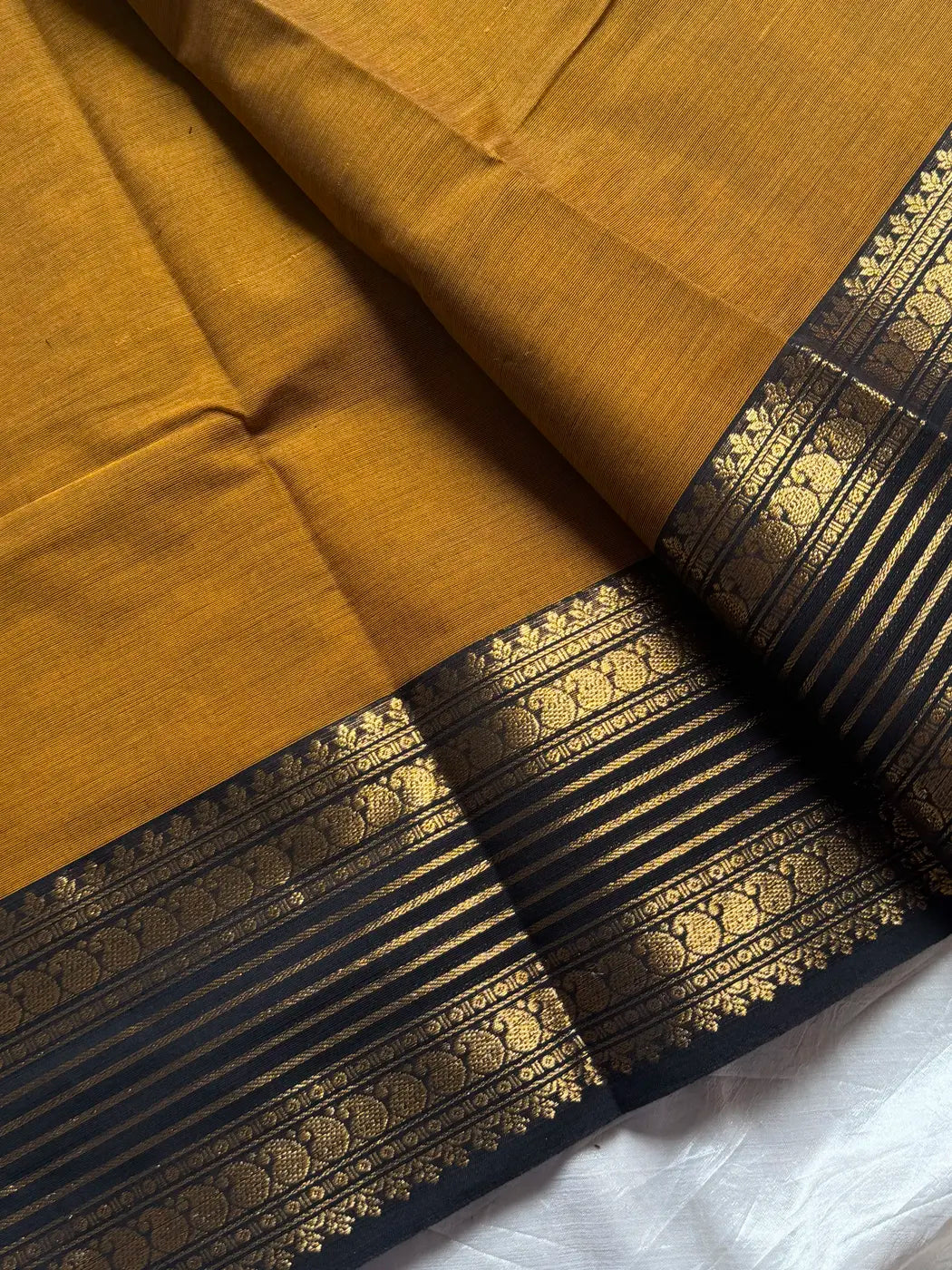 Subtle Weaves | Mustard Kanchi Cotton Saree