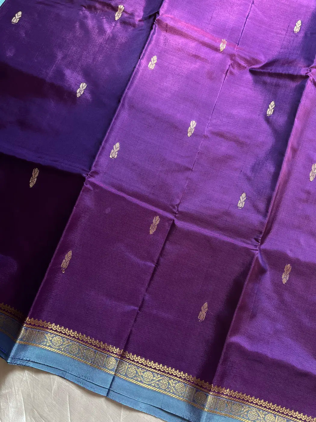 Vegan Silks | Chinnalampattu Saree – Violet & Blue