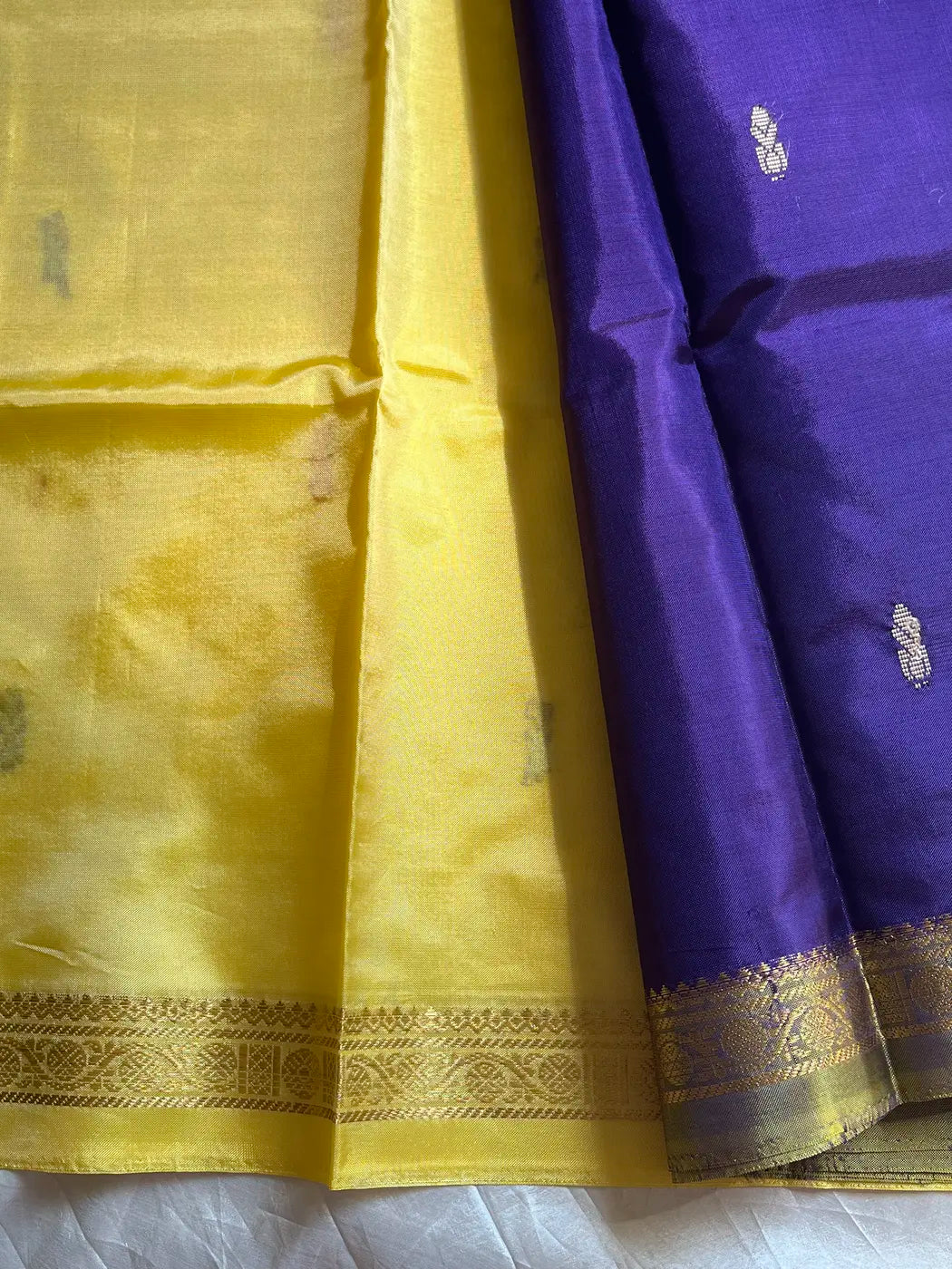Vegan Silks | Chinnalampattu Saree – Purple & Yellow