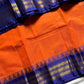 Orange Semi-Silk Cotton Saree with Golden Zari Motifs and Blue Grand Pallu – House of Thansha