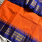 Orange Semi-Silk Cotton Saree with Golden Zari Motifs and Blue Grand Pallu – House of Thansha