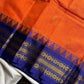 Orange Semi-Silk Cotton Saree with Golden Zari Motifs and Blue Grand Pallu – House of Thansha