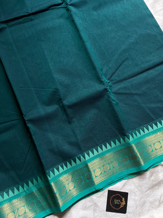 Peacock Tone Chettinadu Cotton Saree with Vibrant Blue Zari Border – House of Thansha
