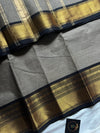 Grey Chettinadu Cotton Saree with Black Zari Border – House of Thansha
