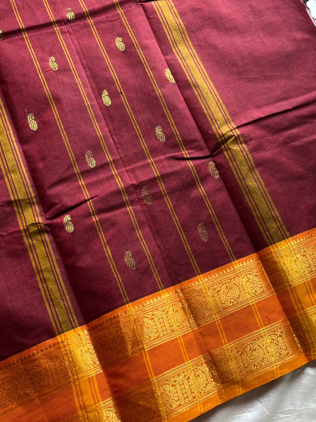 Vintage Loom Edit | Maroon Kanchi Cotton Saree
