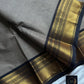 Grey Chettinadu Cotton Saree with Black Zari Border – House of Thansha