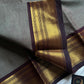 Grey Chettinadu Cotton Saree with Coffee Brown Zari Border – House of Thansha