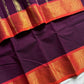 Dark Purple Chettinadu Cotton Saree with Orange Zari Border – House of Thansha
