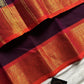 Dark Purple Chettinadu Cotton Saree with Orange Zari Border – House of Thansha