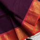 Dark Purple Chettinadu Cotton Saree with Orange Zari Border – House of Thansha