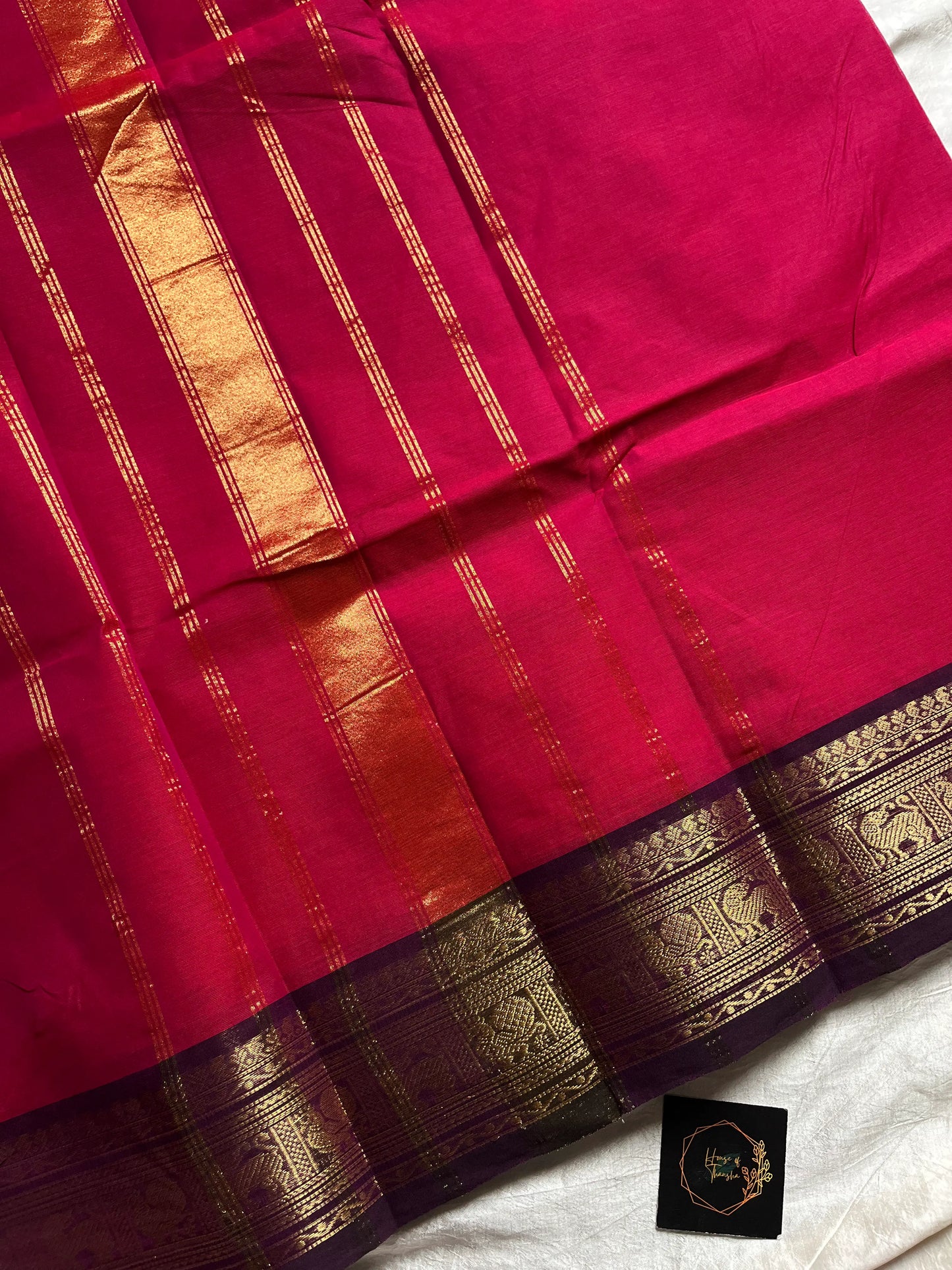 Pink Chettinadu Cotton Saree with Pinkish Brown Zari Border – House of Thansha