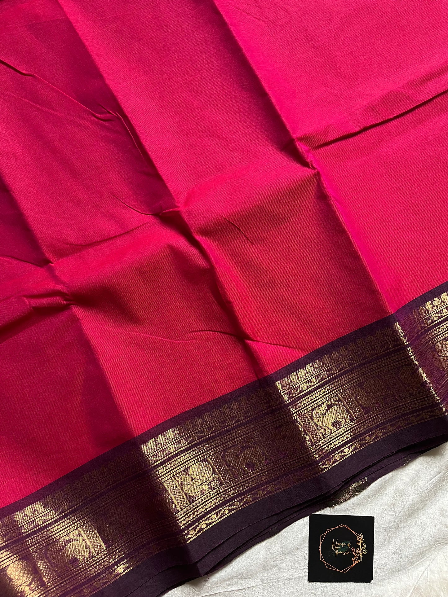 Pink Chettinadu Cotton Saree with Pinkish Brown Zari Border – House of Thansha