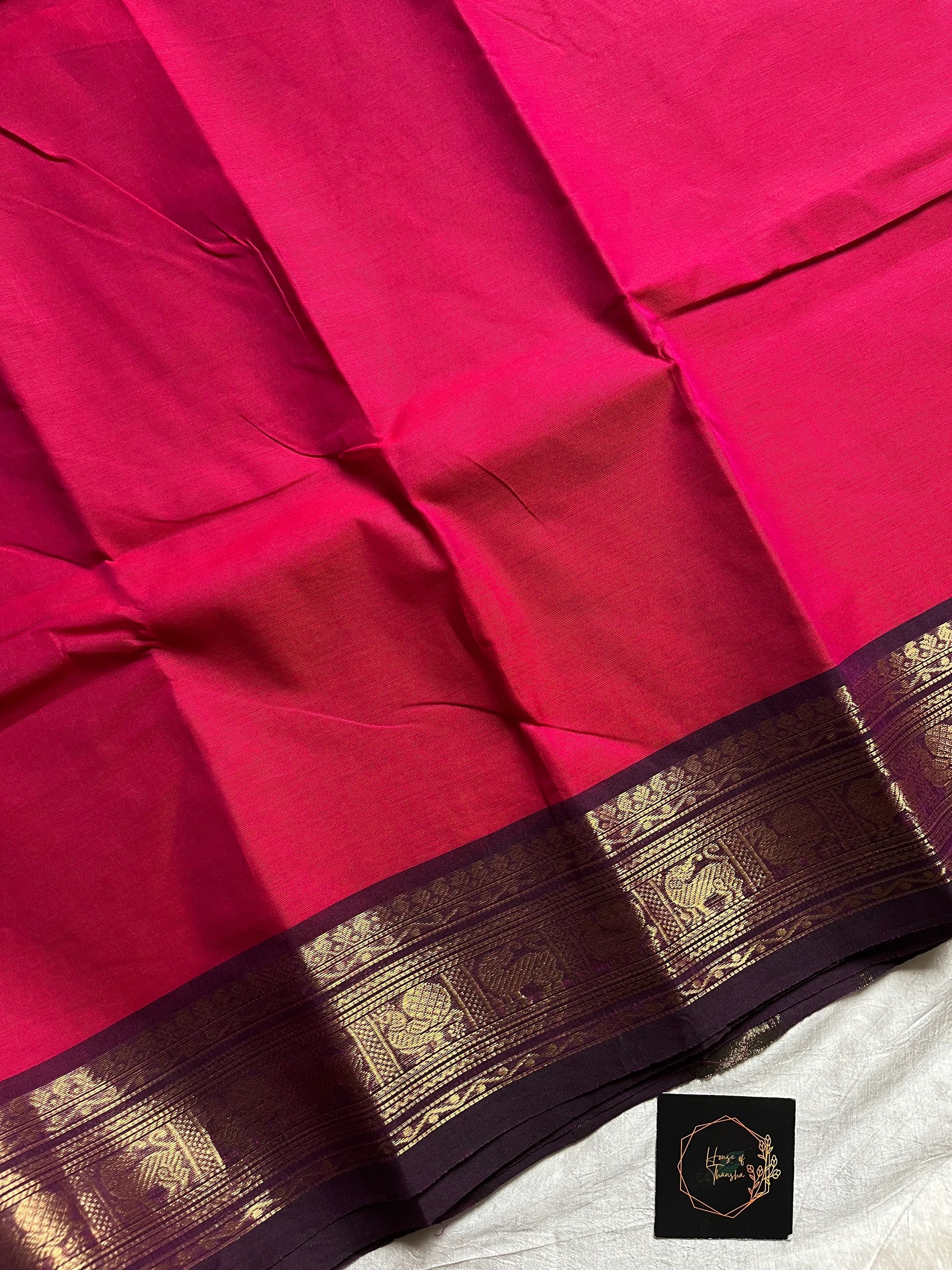 Pink Chettinadu Cotton Saree with Pinkish Brown Zari Border – House of Thansha