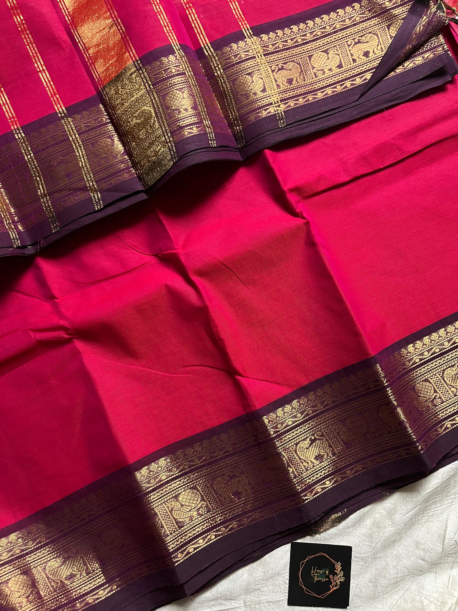 Pink Chettinadu Cotton Saree with Pinkish Brown Zari Border – House of Thansha