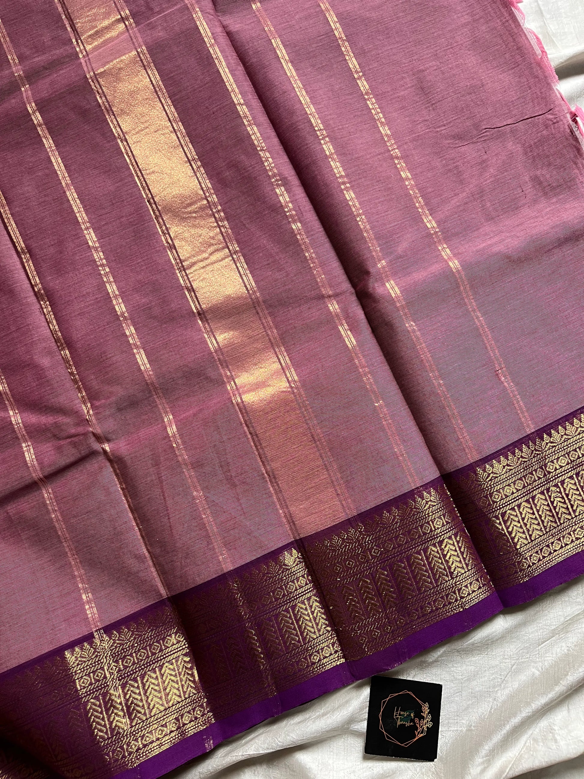 Pastel Lavender Chettinadu Cotton Saree with Dark Magenta Zari Border – House of Thansha