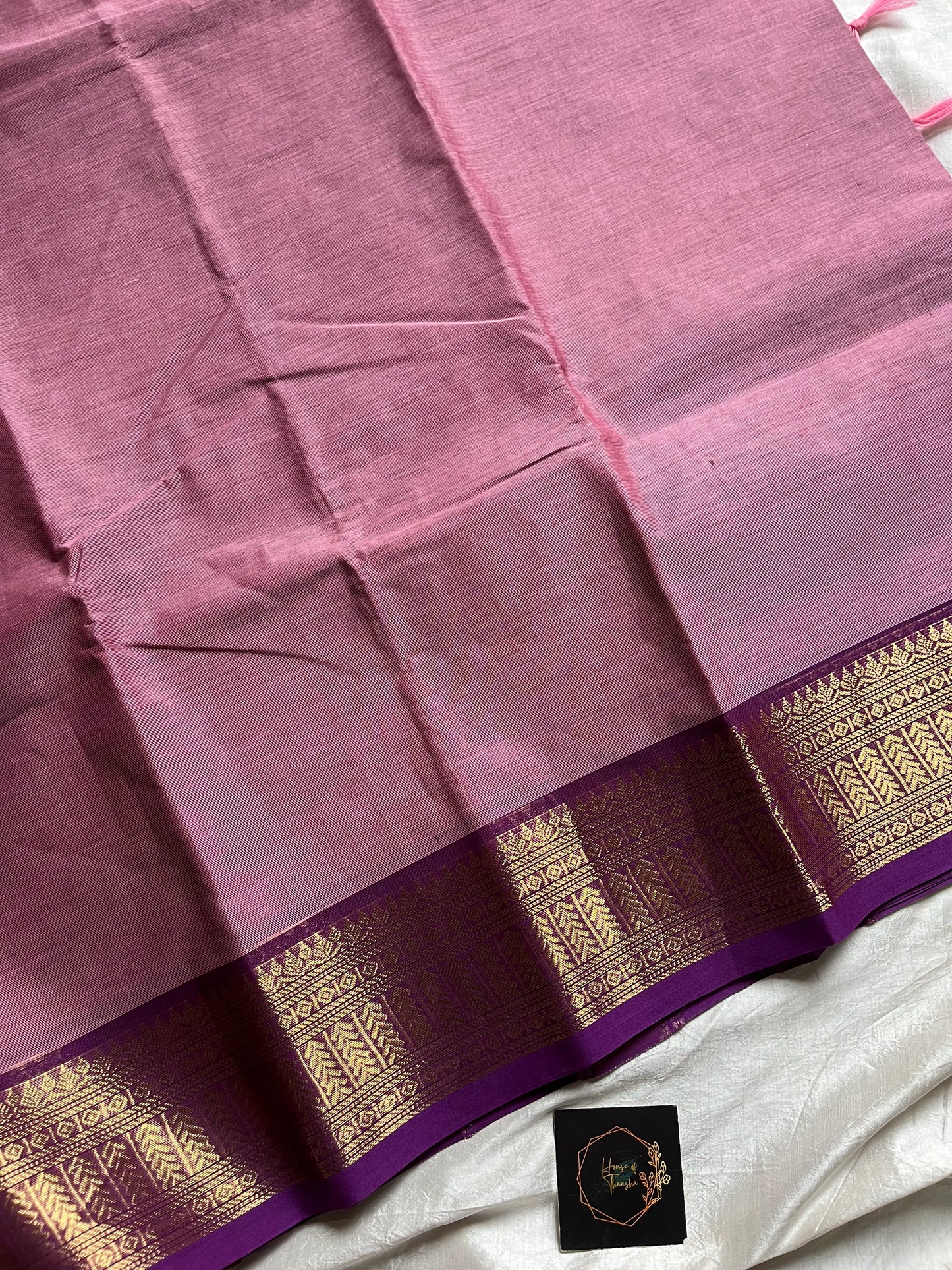 Pastel Lavender Chettinadu Cotton Saree with Dark Magenta Zari Border – House of Thansha