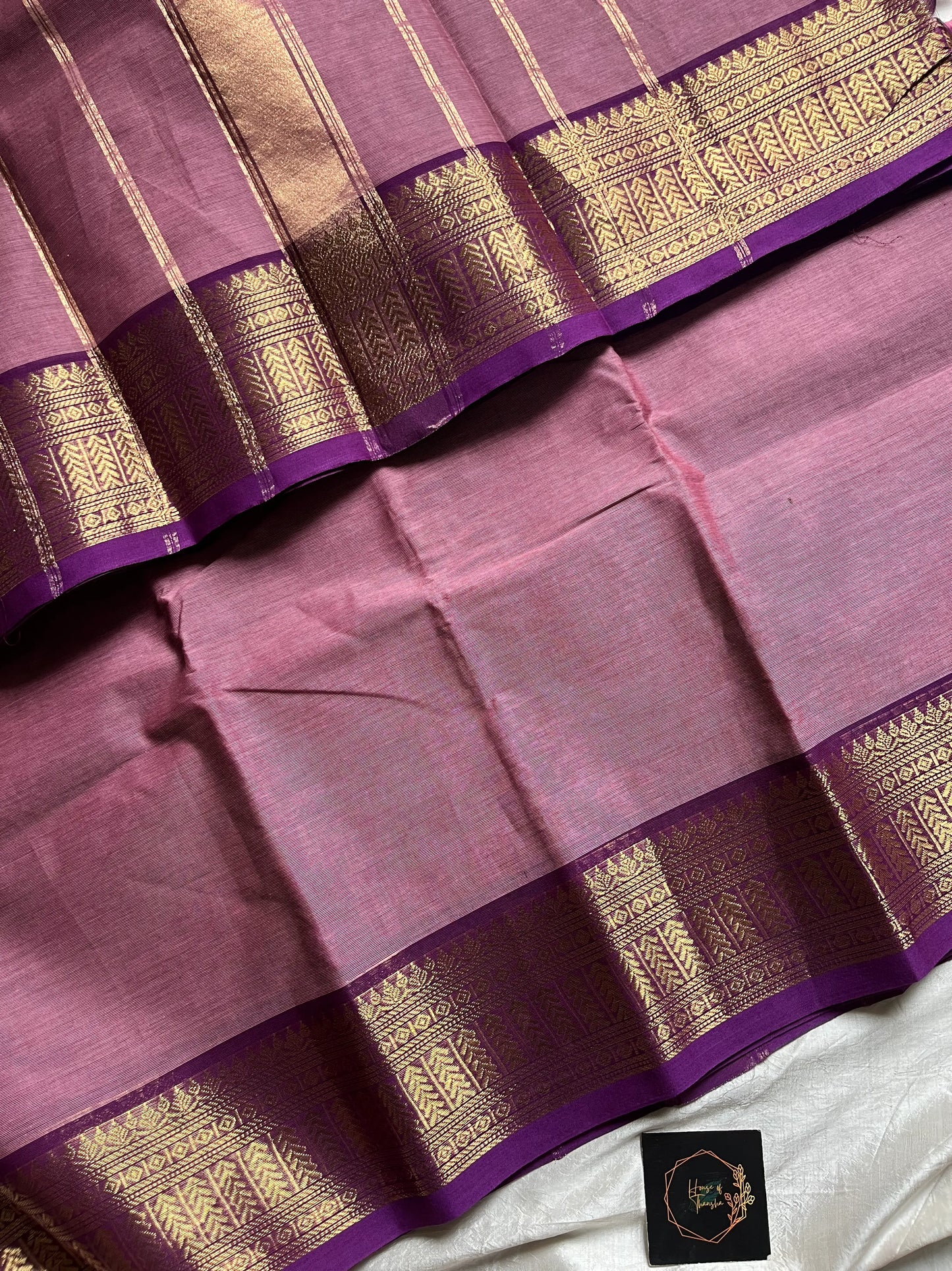 Pastel Lavender Chettinadu Cotton Saree with Dark Magenta Zari Border – House of Thansha