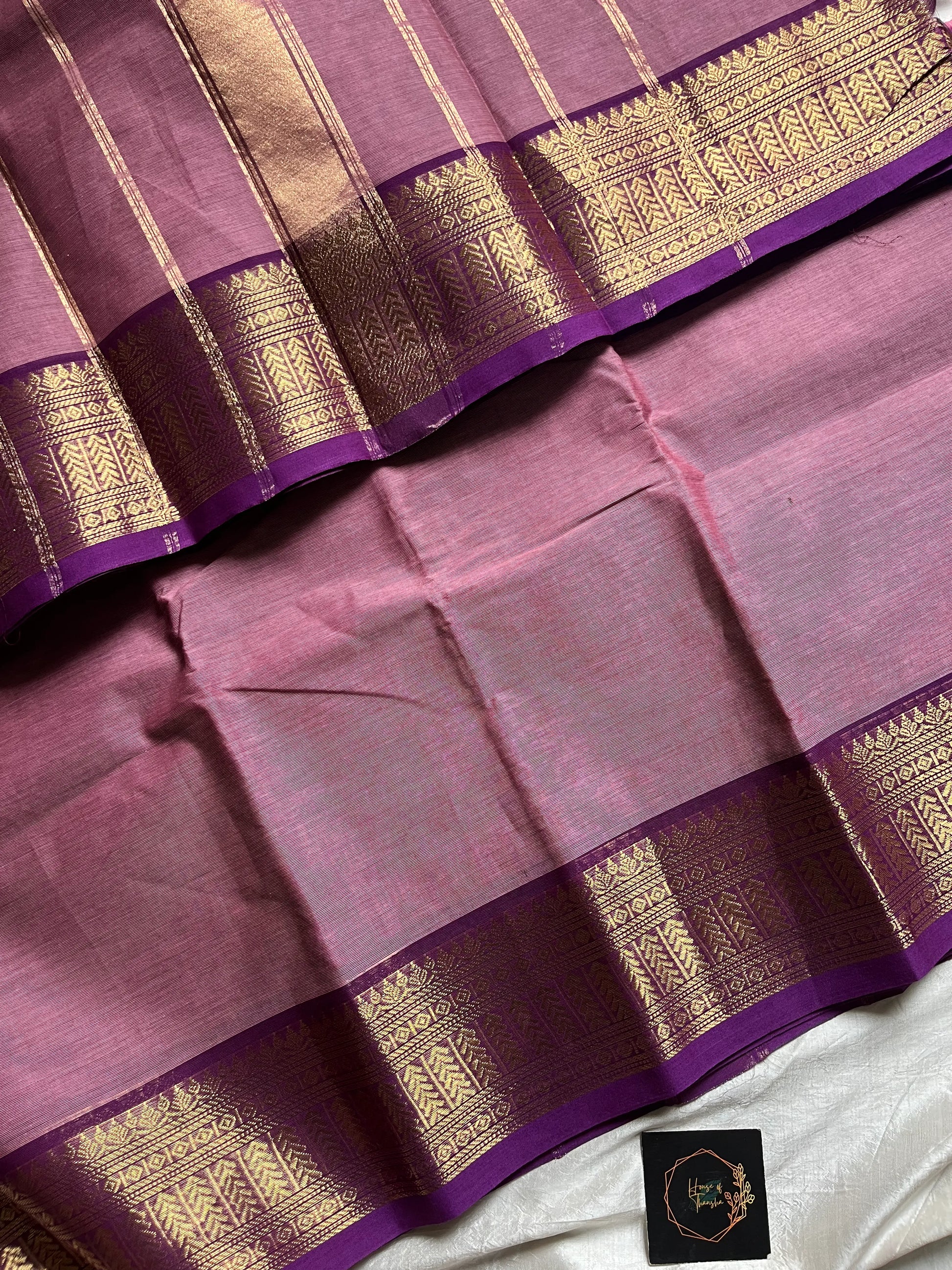 Pastel Lavender Chettinadu Cotton Saree with Dark Magenta Zari Border – House of Thansha
