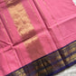 Rose Pink Chettinadu Cotton Saree with Violet Zari Border – House of Thansha