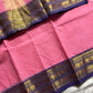 Rose Pink Chettinadu Cotton Saree with Violet Zari Border – House of Thansha