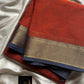Rust Orange Chettinadu Cotton Saree with Blue Zari Border – House of Thansha