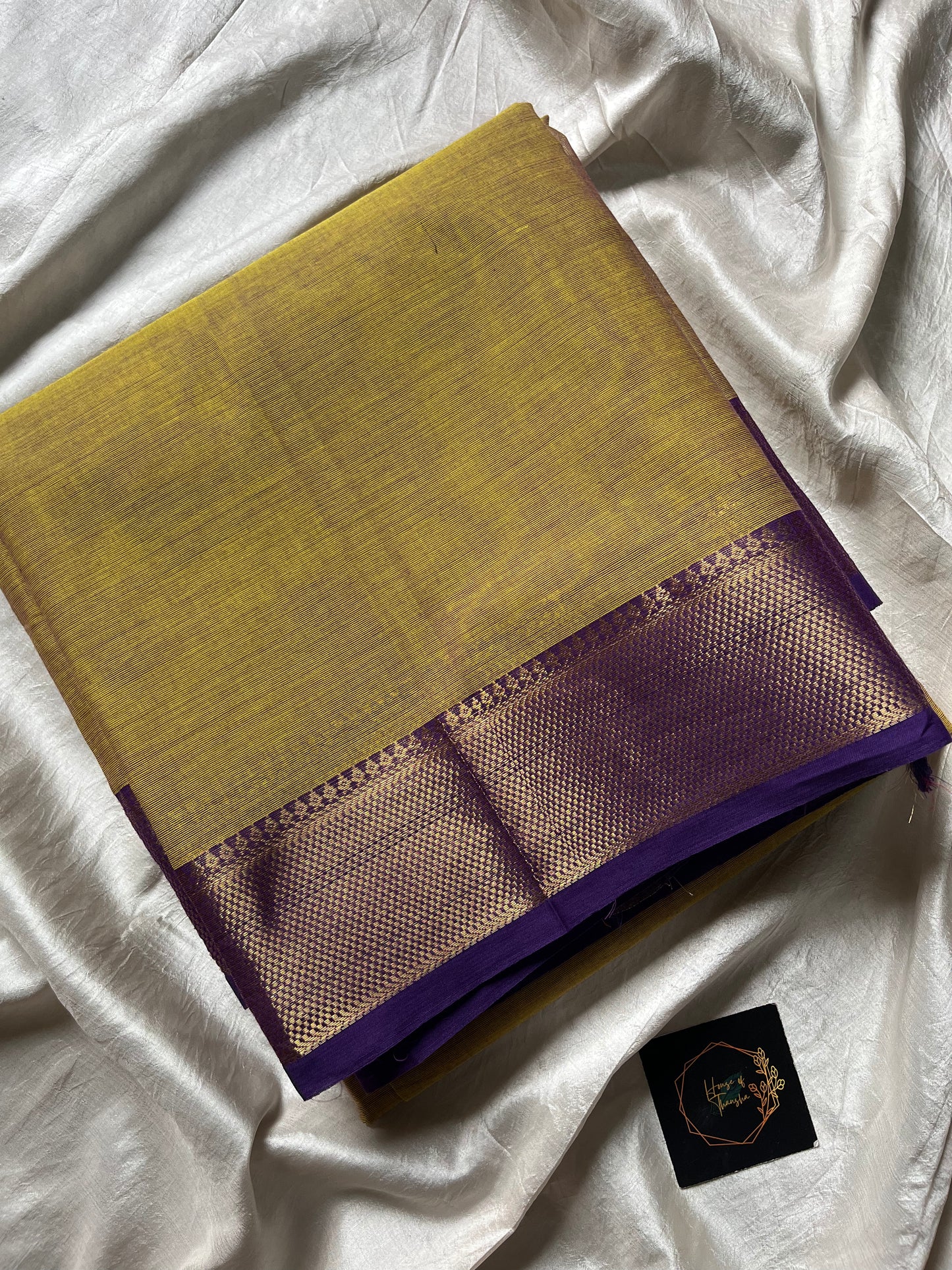 Pastel Green Chettinadu Cotton Saree with Violet Zari Border – House of Thansha