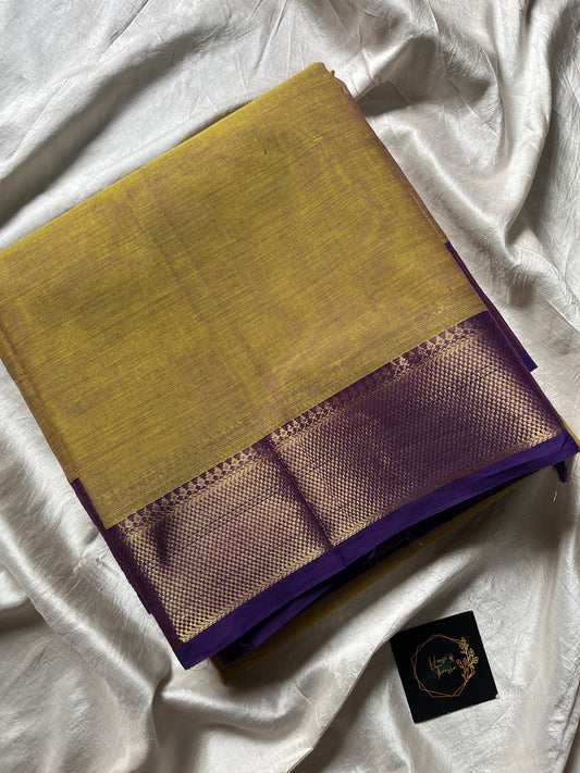 Pastel Green Chettinadu Cotton Saree with Violet Zari Border – House of Thansha