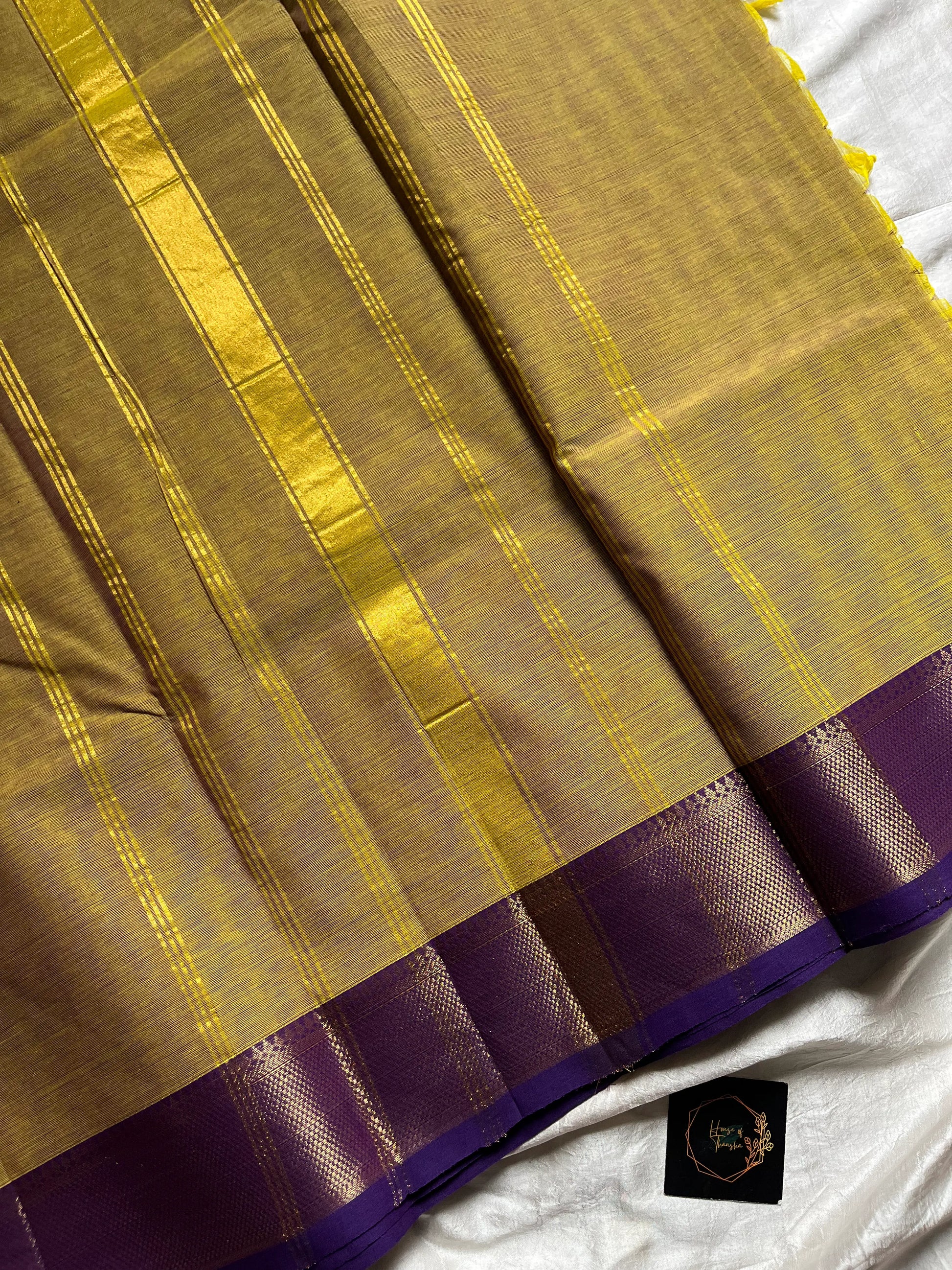 Pastel Green Chettinadu Cotton Saree with Violet Zari Border – House of Thansha