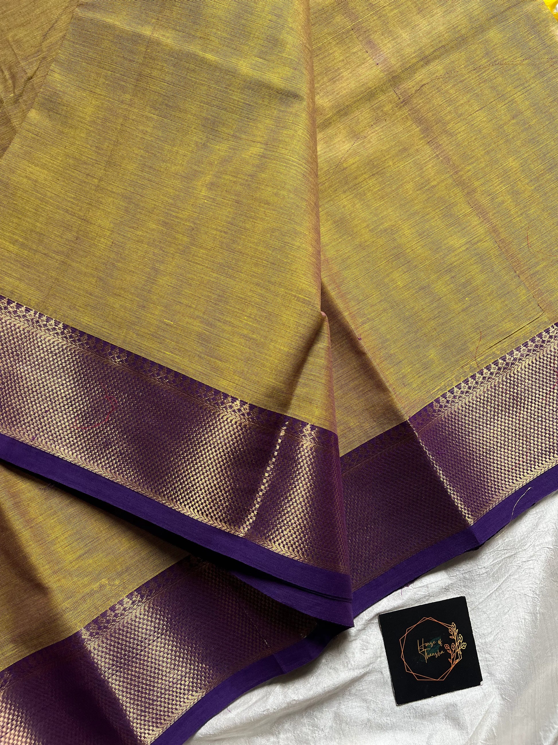 Pastel Green Chettinadu Cotton Saree with Violet Zari Border – House of Thansha