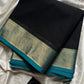 Black Chettinadu Cotton Saree with Blue Zari Border – House of Thansha