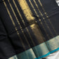 Black Chettinadu Cotton Saree with Blue Zari Border – House of Thansha