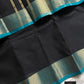 Black Chettinadu Cotton Saree with Blue Zari Border – House of Thansha