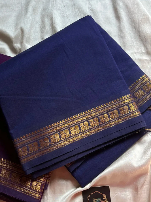 Minimal Border Edit - Royal Blue Cotton Saree