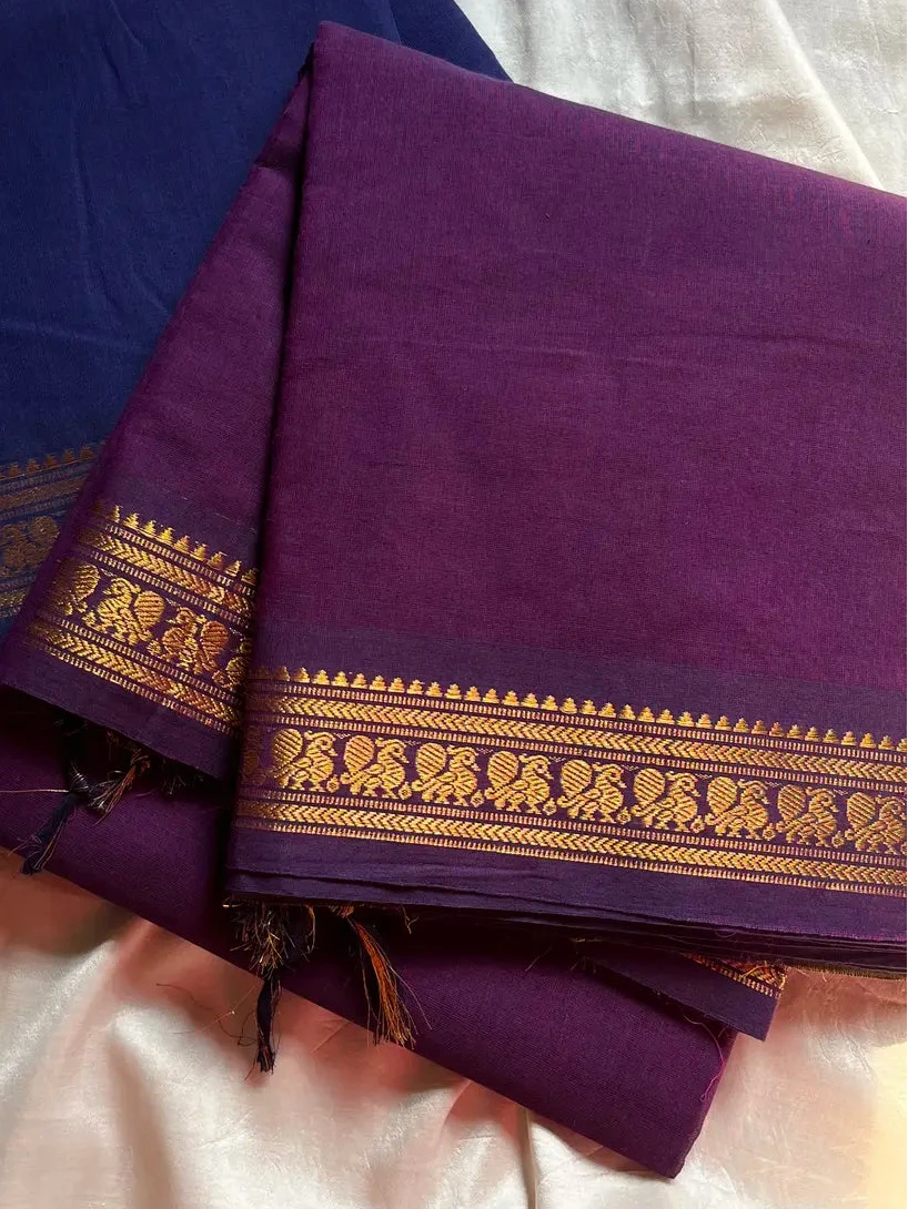 Minimal Border Edit - Royal Purple Cotton Saree