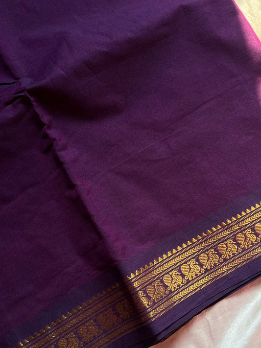 Minimal Border Edit - Royal Purple Cotton Saree
