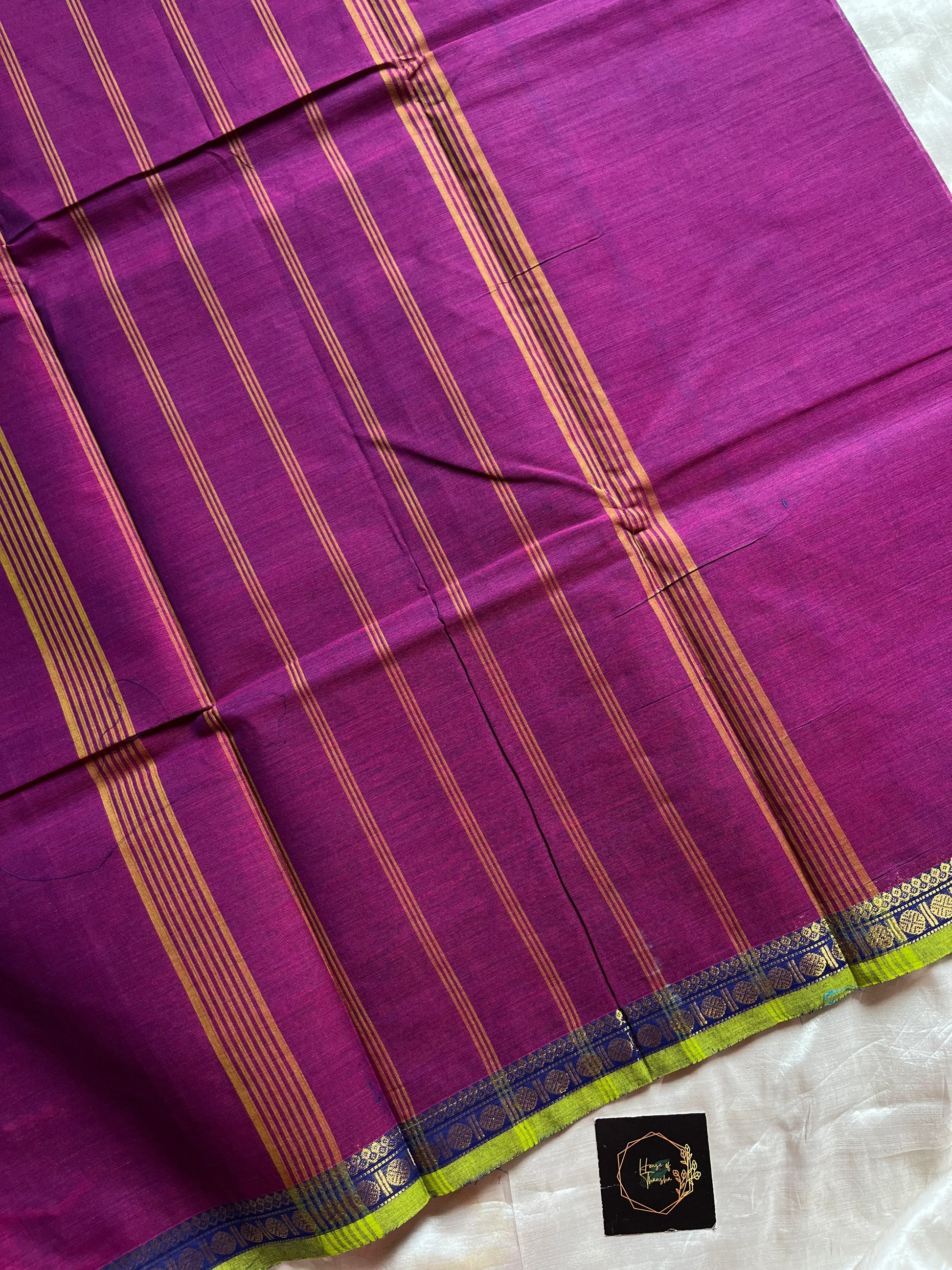 Subtle Weaves Purple Kanchi Cotton Saree with woven detailing and refined small border – House of Thansha