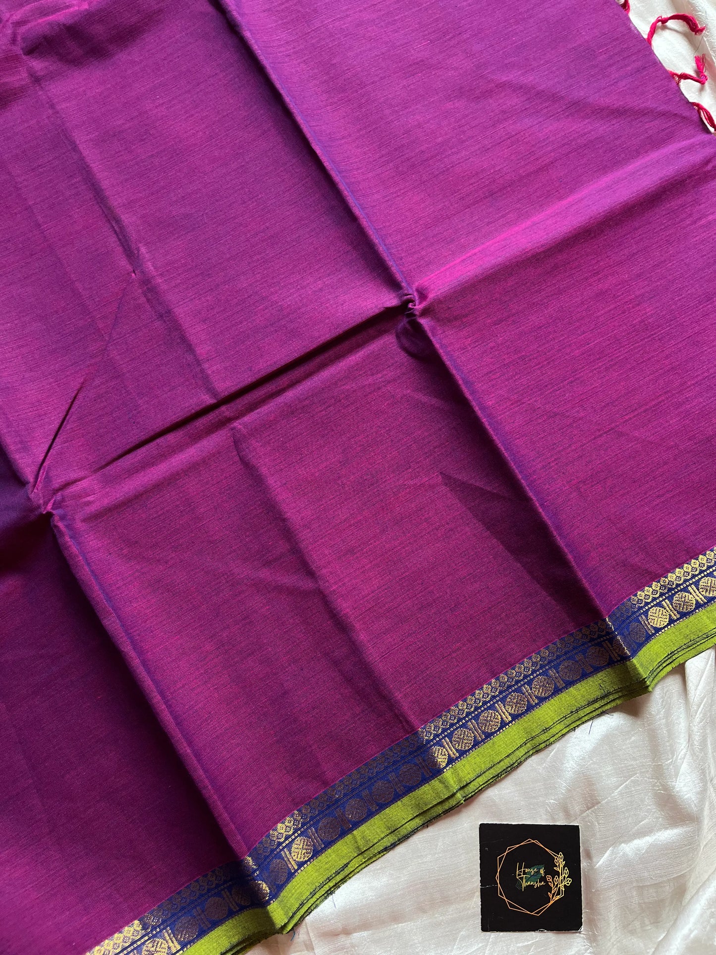 Subtle Weaves Purple Kanchi Cotton Saree with woven detailing and refined small border – House of Thansha
