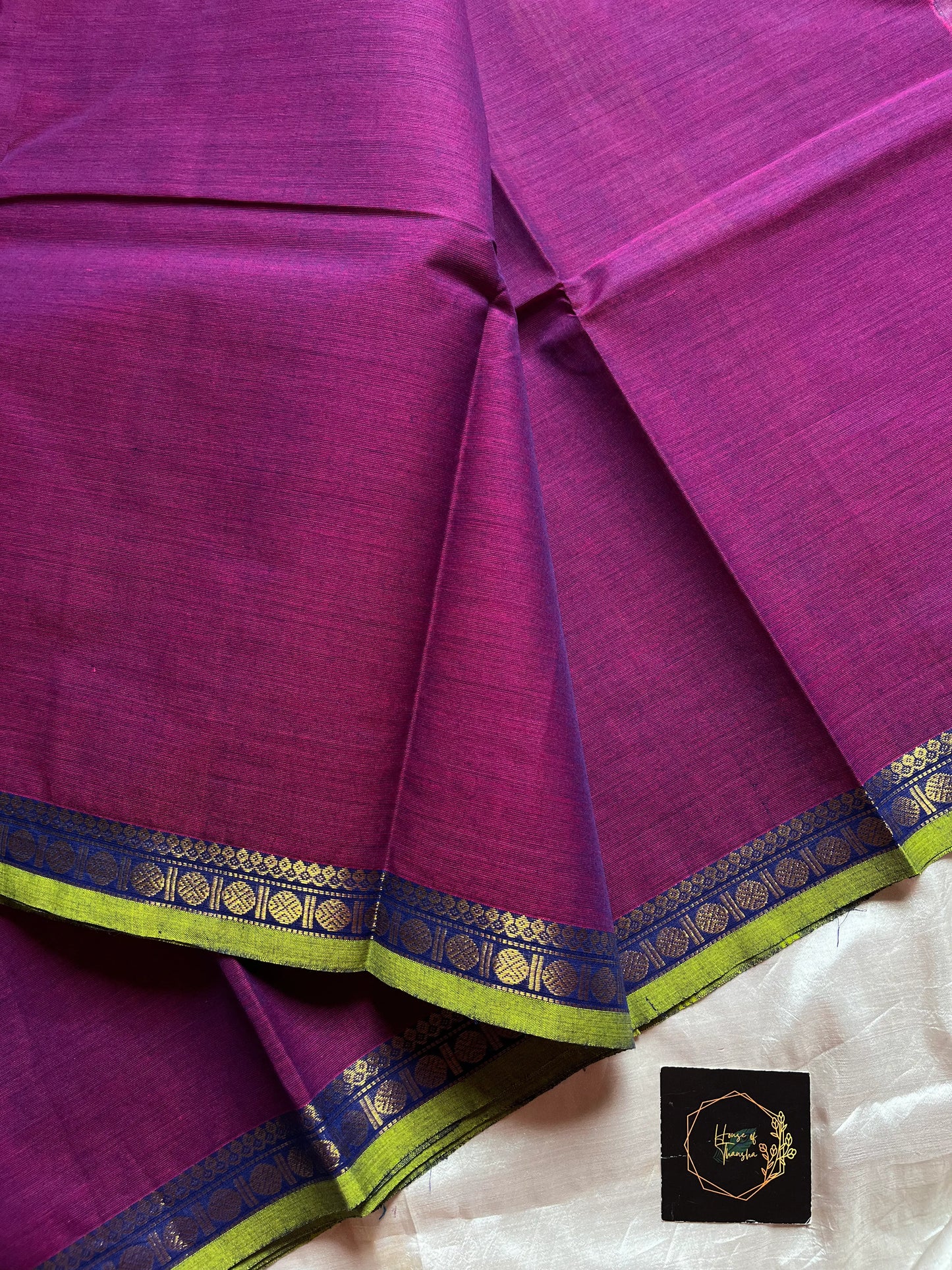 Subtle Weaves Purple Kanchi Cotton Saree with woven detailing and refined small border – House of Thansha