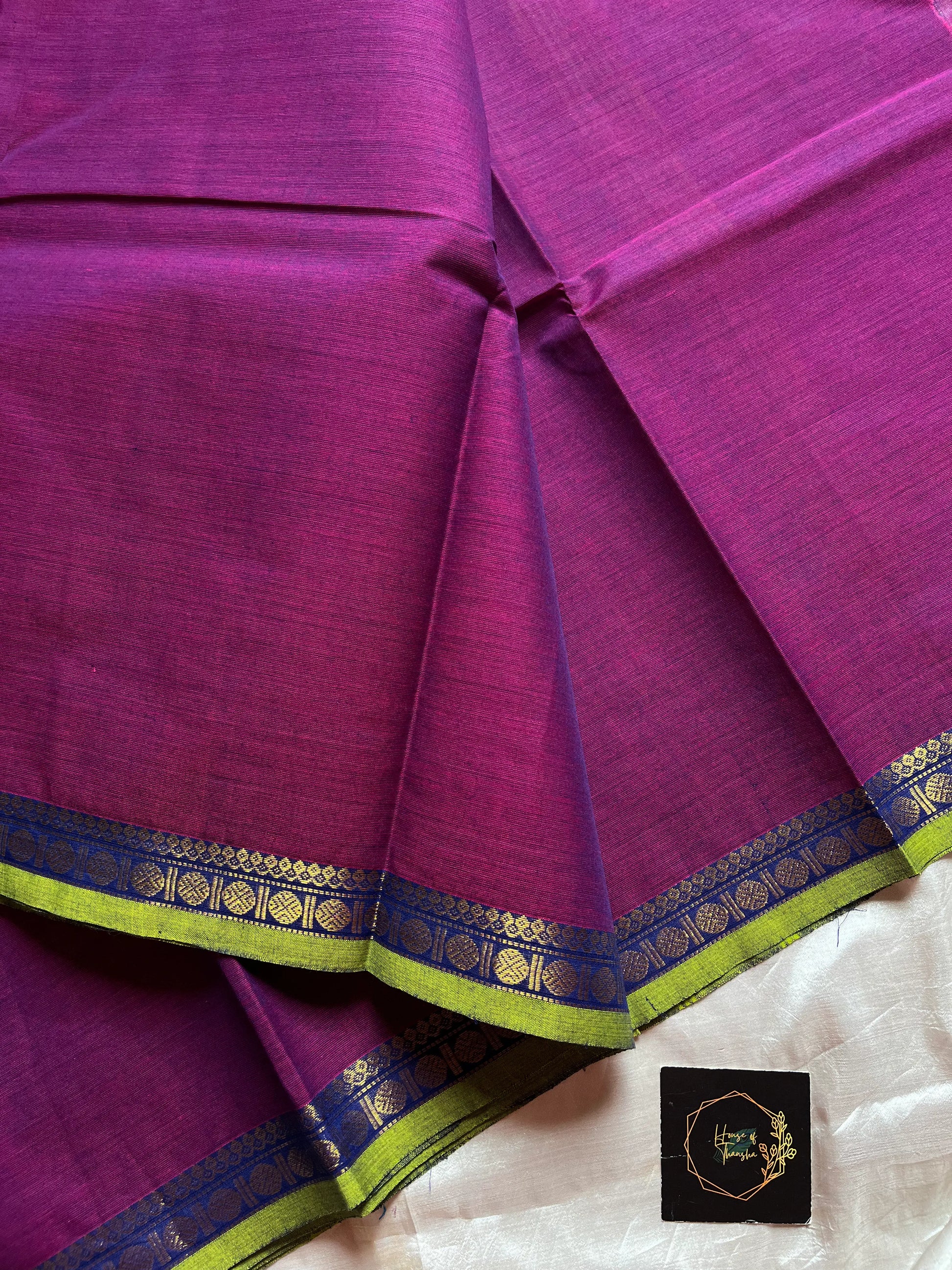 Subtle Weaves Purple Kanchi Cotton Saree with woven detailing and refined small border – House of Thansha