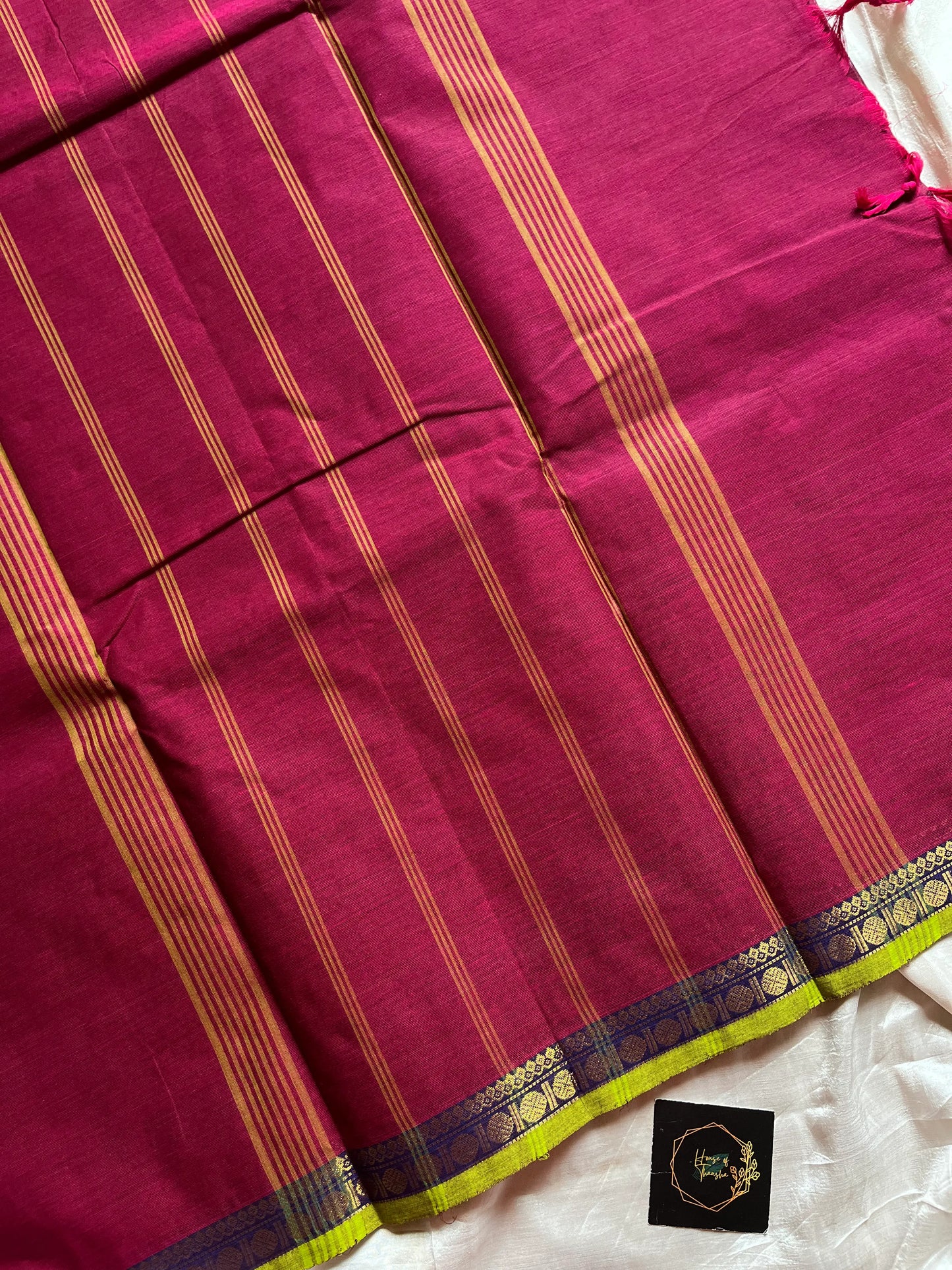 Subtle Weaves Magenta Pink Kanchi Cotton Saree with woven design and small border – House of Thansha